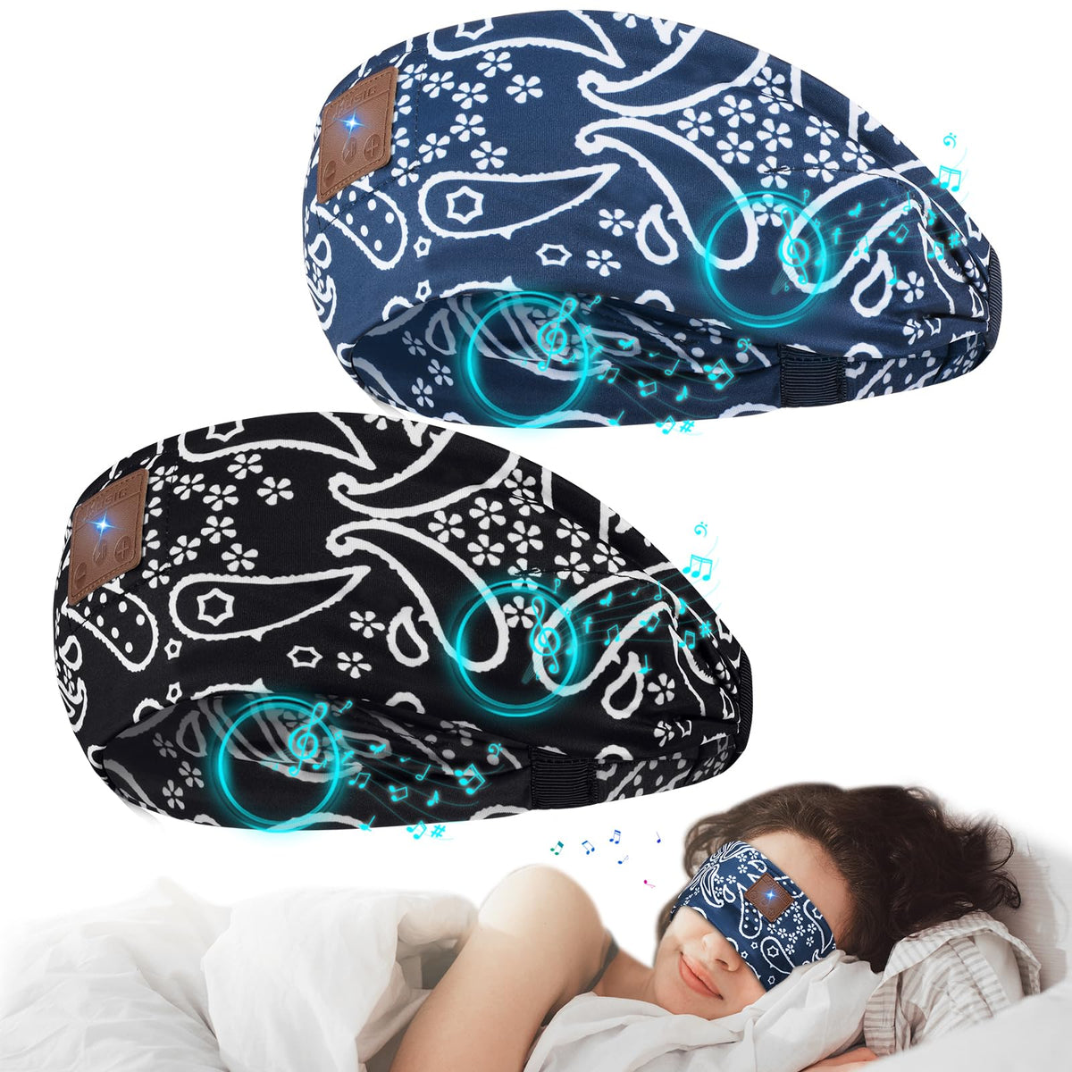 BULYPAZY 2-Pack Sleep Headphones Bluetooth Headband Headband Headphones with Thin Speakers Bluetooth Headband for Side Sleepers Insomnia Sports Workout Yoga Cool Gadgets Gifts (Black&Blue)